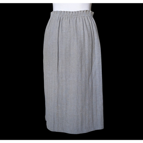 Zoran Gray 100% Linen Elastic Waist Pleated Knee Length Pencil Skirt Medium Wrap - Picture 2 of 8